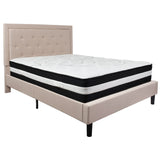 English Elm Queen Size Tufted Upholstered Platform Bed in Fabric with Pocket Spring Mattress