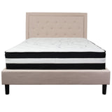 English Elm Queen Size Tufted Upholstered Platform Bed in Fabric with Pocket Spring Mattress