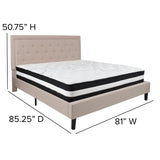 English Elm King Size Tufted Upholstered Platform Bed in Fabric with Pocket Spring Mattress