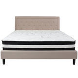 English Elm King Size Tufted Upholstered Platform Bed in Fabric with Pocket Spring Mattress