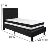 English Elm Twin Size Tufted Upholstered Platform Bed in Fabric with Pocket Spring Mattress