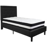 English Elm Twin Size Tufted Upholstered Platform Bed in Fabric with Pocket Spring Mattress