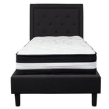 English Elm Twin Size Tufted Upholstered Platform Bed in Fabric with Pocket Spring Mattress