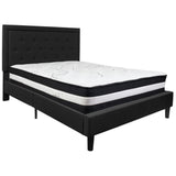 English Elm Queen Size Tufted Upholstered Platform Bed in Fabric with Pocket Spring Mattress