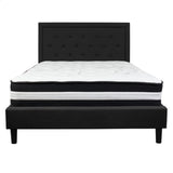 English Elm Queen Size Tufted Upholstered Platform Bed in Fabric with Pocket Spring Mattress