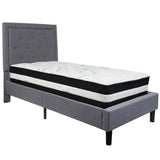 English Elm Twin Size Tufted Upholstered Platform Bed in Fabric with Pocket Spring Mattress