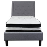 English Elm Twin Size Tufted Upholstered Platform Bed in Fabric with Pocket Spring Mattress