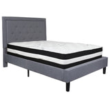 English Elm Full Size Tufted Upholstered Platform Bed in Fabric with Pocket Spring Mattress