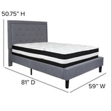 English Elm Full Size Tufted Upholstered Platform Bed in Fabric with Pocket Spring Mattress