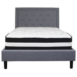 English Elm Full Size Tufted Upholstered Platform Bed in Fabric with Pocket Spring Mattress