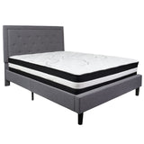 English Elm Queen Size Tufted Upholstered Platform Bed in Fabric with Pocket Spring Mattress