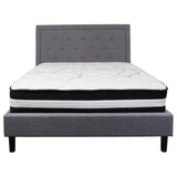 English Elm Queen Size Tufted Upholstered Platform Bed in Fabric with Pocket Spring Mattress