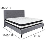 English Elm King Size Tufted Upholstered Platform Bed in Fabric with Pocket Spring Mattress