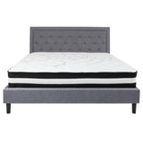 English Elm King Size Tufted Upholstered Platform Bed in Fabric with Pocket Spring Mattress