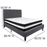 English Elm Queen Size Tufted Upholstered Platform Bed in Fabric with Pocket Spring Mattress