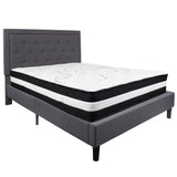 English Elm Queen Size Tufted Upholstered Platform Bed in Fabric with Pocket Spring Mattress