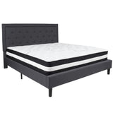 English Elm King Size Tufted Upholstered Platform Bed in Fabric with Pocket Spring Mattress