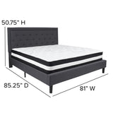 English Elm King Size Tufted Upholstered Platform Bed in Fabric with Pocket Spring Mattress