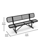 English Elm Commercial Grade 6' Outdoor Bench with Backrest, Commercial Grade Expanded Metal Mesh Seat and Backrest and Steel Frame