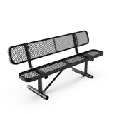 English Elm Commercial Grade 6' Outdoor Bench with Backrest, Commercial Grade Expanded Metal Mesh Seat and Backrest and Steel Frame