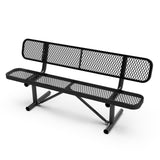 English Elm Commercial Grade 6' Outdoor Bench with Backrest, Commercial Grade Expanded Metal Mesh Seat and Backrest and Steel Frame