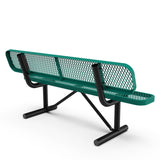 English Elm Commercial Grade 6' Outdoor Bench with Backrest, Commercial Grade Expanded Metal Mesh Seat and Backrest and Black Steel Frame