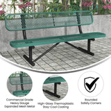 English Elm Commercial Grade 6' Outdoor Bench with Backrest, Commercial Grade Expanded Metal Mesh Seat and Backrest and Black Steel Frame