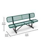 English Elm Commercial Grade 6' Outdoor Bench with Backrest, Commercial Grade Expanded Metal Mesh Seat and Backrest and Black Steel Frame