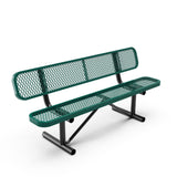 English Elm Commercial Grade 6' Outdoor Bench with Backrest, Commercial Grade Expanded Metal Mesh Seat and Backrest and Black Steel Frame