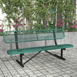 English Elm Commercial Grade 6' Outdoor Bench with Backrest, Commercial Grade Expanded Metal Mesh Seat and Backrest and Black Steel Frame