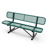 English Elm Commercial Grade 6' Outdoor Bench with Backrest, Commercial Grade Expanded Metal Mesh Seat and Backrest and Black Steel Frame