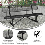 English Elm Commercial Grade 6' Outdoor Bench with Backrest, Commercial Grade Expanded Metal Mesh Seat and Backrest and Steel Frame in with Anchors