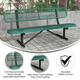 English Elm Commercial Grade 6' Outdoor Bench with Backrest, Commercial Grade Expanded Metal Mesh Seat and Backrest and Black Steel Frame with Anchors