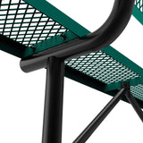 English Elm Commercial Grade 6' Outdoor Bench with Backrest, Commercial Grade Expanded Metal Mesh Seat and Backrest and Black Steel Frame with Anchors