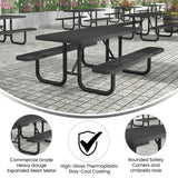 English Elm Commercial Grade a 6' Rectangular Outdoor Picnic Table with Commercial Heavy Gauge Expanded Metal Mesh Top and Seats and Steel Frame