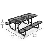 English Elm Commercial Grade a 6' Rectangular Outdoor Picnic Table with Commercial Heavy Gauge Expanded Metal Mesh Top and Seats and Steel Frame