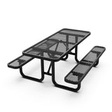 English Elm Commercial Grade a 6' Rectangular Outdoor Picnic Table with Commercial Heavy Gauge Expanded Metal Mesh Top and Seats and Steel Frame