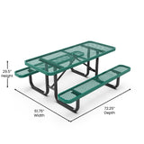 English Elm Commercial Grade a 6' Rectangular Outdoor Picnic Table with Commercial Heavy Gauge Expanded Metal Mesh Top and Seats and Black Steel Frame