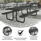 English Elm Commercial Grade a 8' Rectangular Outdoor Picnic Table with Commercial Heavy Gauge Expanded Metal Mesh Top and Seats and Steel Frame