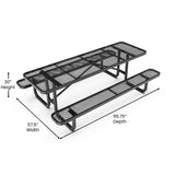 English Elm Commercial Grade a 8' Rectangular Outdoor Picnic Table with Commercial Heavy Gauge Expanded Metal Mesh Top and Seats and Steel Frame