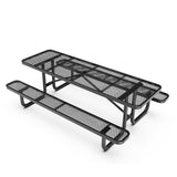 English Elm Commercial Grade a 8' Rectangular Outdoor Picnic Table with Commercial Heavy Gauge Expanded Metal Mesh Top and Seats and Steel Frame