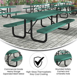 English Elm Commercial Grade a 8' Rectangular Outdoor Picnic Table with Commercial Heavy Gauge Expanded Metal Mesh Top and Seats and Black Steel Frame