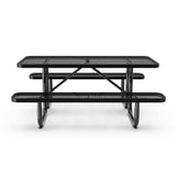 English Elm Commercial Grade 6' Rectangular Outdoor Picnic Table with Commercial Heavy Gauge Expanded Metal Mesh Top and Seats and Steel Frame in with Anchors