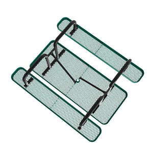 English Elm Commercial Grade 6' Rectangular Outdoor Picnic Table with Commercial Heavy Gauge Expanded Metal Mesh Top and Seats and Black Steel Frame with Anchors