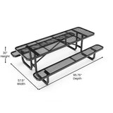 English Elm Commercial Grade 8' Rectangular Outdoor Picnic Table with Commercial Heavy Gauge Expanded Metal Mesh Top and Seats and Steel Frame in with Anchors