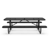 English Elm Commercial Grade 8' Rectangular Outdoor Picnic Table with Commercial Heavy Gauge Expanded Metal Mesh Top and Seats and Steel Frame in with Anchors