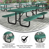 English Elm Commercial Grade 8' Rectangular Outdoor Picnic Table with Commercial Heavy Gauge Expanded Metal Mesh Top and Seats and Black Steel Frame with Anchors