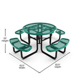 English Elm Commercial Grade 46" Round Outdoor Picnic Table with Commercial Grade Heavy Gauge Expanded Metal Mesh Top and Seats and Black Steel Frame