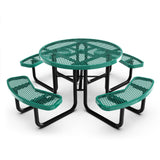 English Elm Commercial Grade 46" Round Outdoor Picnic Table with Commercial Grade Heavy Gauge Expanded Metal Mesh Top and Seats and Black Steel Frame