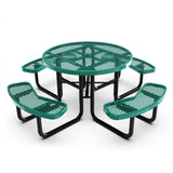 English Elm Commercial Grade 46" Round Outdoor Picnic Table with Commercial Grade Heavy Gauge Expanded Metal Mesh Top and Seats and Black Steel Frame with Anchors